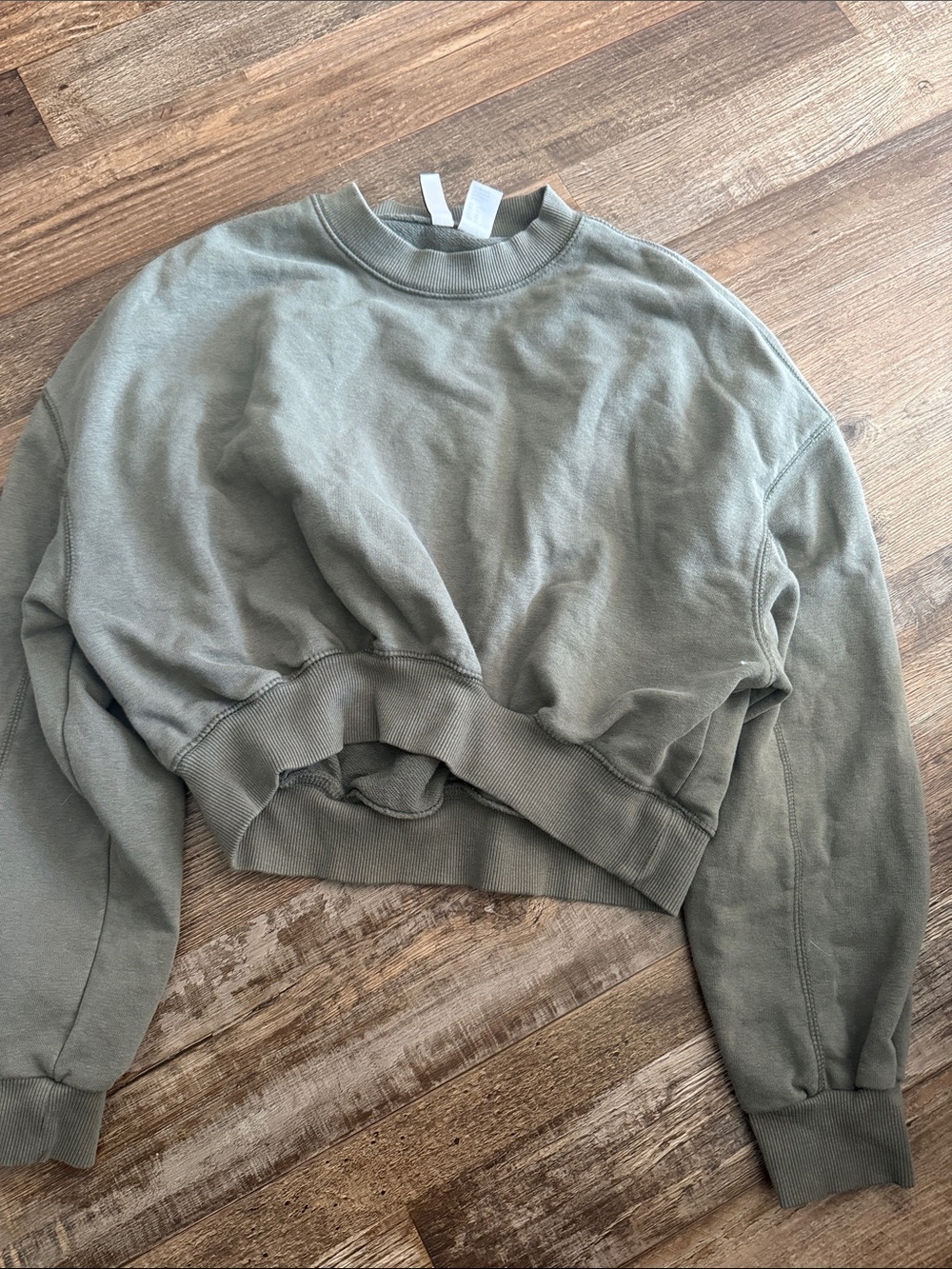 Divided Cropped Crewneck Sweatshirt - Olive